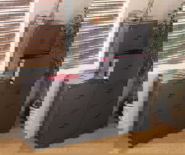 Horizontal File Cabinet: 4 Drawers, Steel, Black